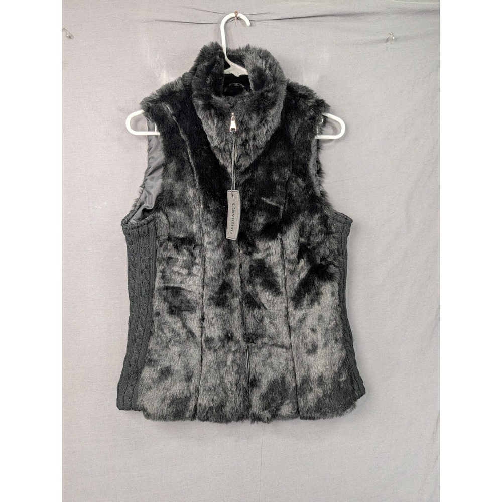 Cavalini Faux Fur Cable Knit Side Panel Vest DV622M Black Medium